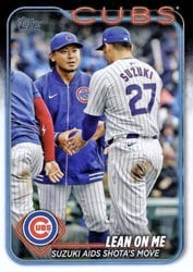 2024 Topps Update Base Set Lean On Me: Suzuki Aids Shota's Move (Seiya Suzuki / Shota Imanaga) #US205 card