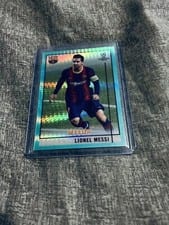 2020 Topps Merlin Chrome UEFA Champions League Lionel Messi Aqua Refractor #1 card