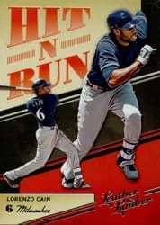 2019 Panini Leather & Lumber Hit-N-Run Lorenzo Cain #HNR-9 card