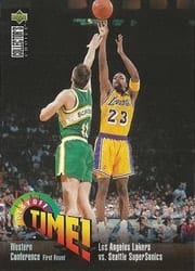 1995-96 Collector's Choice Base Set Los Angeles Lakers vs. Seattle SuperSonics #357 card