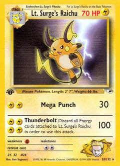 Gym Heroes Lt. Surge's Raichu #28 card