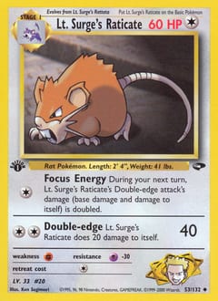 Gym Challenge Lt. Surge's Raticate #53 card