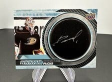 2022-23 Upper Deck Trilogy Rookie Signature Pucks Lukas Dostal #RSP-LD card