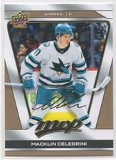 2025 Upper Deck MVP Macklin Celebrini Gold Script #17 card