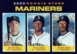 2020 Topps Heritage Base Set Mariners 2020 Rookie Stars (Austin Nola / Kyle Lewis / Justin Dunn) #391 card