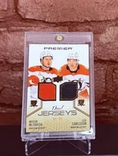 2024-25 Upper Deck Premier Premier Dual Jersey Mason McTavish/Leo Carlsson #PD-MC card