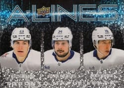 2024-25 Upper Deck A-Lines Matthew Knies / Auston Matthews / Mitch Marner #AL-28 card
