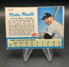 1962 Post Cereal Mickey Mantle Hand Cut #5 card