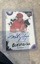 2025-26 Upper Deck Detroit Red Wings Centennial Octopus Ink Inscriptions Mike Foligno "1st Hat Trick #OI-MF card