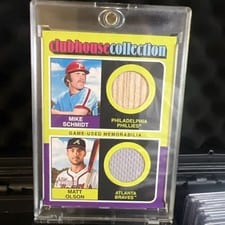 2024 Topps Heritage Clubhouse Collection Dual Relics Mike Schmidt / Matt Olson #CCDR-SO card
