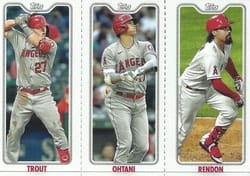 2022 Topps Opening Day Triple Play Mike Trout / Shohei Ohtani / Anthony Rendon #TPC-1A / TPC-1B / TPC-1C card