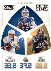 2022 Score Fantasy Stars Mike Williams / Josh Allen / Najee Harris #FS3 card