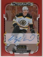 2025-26 O-Pee-Chee Platinum Red Rainbow Autos Morgan Geekie #RA-MG card