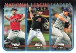 2024 Topps Base Set National League Leaders Wins (Spencer Strider / Zac Gallen / Justin Steele) #309 card
