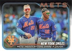 2024 Topps Base Set New York Smiles: Mets Heavy Hitters Share a Laugh #38 card