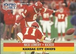 1991 Pro Set Base Set Nick Lowery #184 card