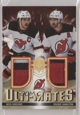 2021-22 Upper Deck Ultimate Collection Ulti-Mates Jersey Nico Hischier/Dougie Hamilton #UTM-HH card