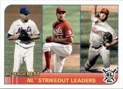 2021 Topps Big League Base Set NL Strikeout Leaders (Jacob deGrom / Trevor Bauer / Aaron Nola) #252 card
