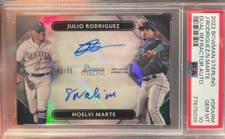 2022 Bowman Sterling Dual Refractor Autographs Noelvi Marte / Julio Rodriguez #DRA-RM card