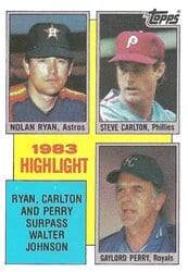 1984 Topps Base Set Nolan Ryan / Steve Carlton / Gaylord Perry #4 card