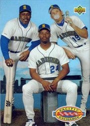 1993 Upper Deck Base Set Pacific Sock Exchange (Ken Griffey Jr. / Jay Buhner / Kevin Mitchell) #55 card
