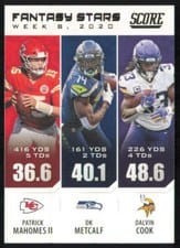 2021 Score Fantasy Stars Patrick Mahomes II / DK Metcalf / Dalvin Cook #FS8 card