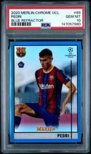2020 Topps Merlin Chrome UEFA Champions League Pedri Blue Refractor #89 card