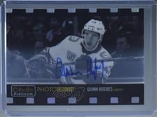 2021-22 O-Pee-Chee Platinum 2020-21 Update Photo Driven Rainbow Auto Quinn Hughes #PD-10 card