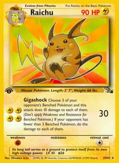 1999 Fossil Raichu #29 card