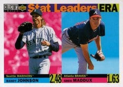 1996 Collector's Choice Base Set Randy Johnson / Greg Maddux #8 card