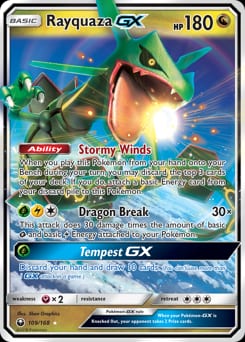 2018 Celestial Storm Rayquaza-GX #109 card