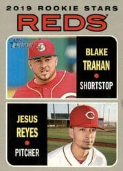 2019 Topps Heritage Base Set Reds 2019 Rookie Stars (Blake Trahan / Jesus Reyes) #36 card