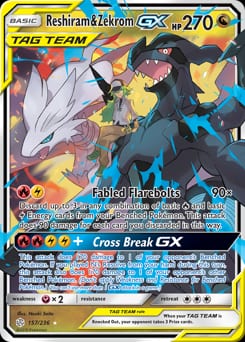 2019 Cosmic Eclipse Reshiram & Zekrom-GX #157 card