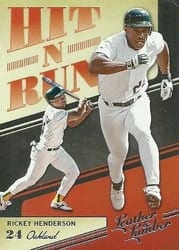2019 Panini Leather & Lumber Hit-N-Run Rickey Henderson #HNR-3 card