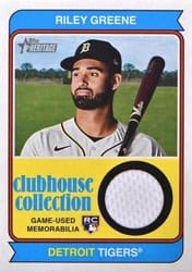 2023 Topps Heritage Clubhouse Collection Relics Riley Greene #CCR-RG card