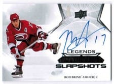 2022-23 Upper Deck Premier Premier Slapshots Autograph Legends Rod Brind`Amour #PSAL-RB card