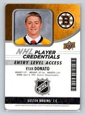 2018 Upper Deck MVP NHL Player Credentials Entry Level Access Ryan Donato #NHL-RD card