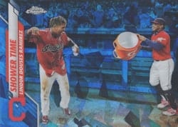 2020 Topps Chrome Update Sapphire Edition Base Set Shower Time (Jose Ramirez / Francisco Lindor) #U-256 card