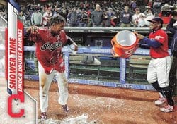 2020 Topps Update Base Set Shower Time (Jose Ramirez / Francisco Lindor) #U-256 card