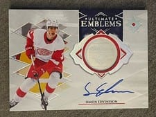 2023-24 Upper Deck Ultimate Collection Ultimate Emblems Autograph - Rookies Simon Edvinsson #UE-SE card