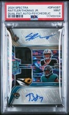 Spencer Rattler / Brian Thomas Jr. 2024 Panini Spectra Dual Patch Autographs (Hyper) card