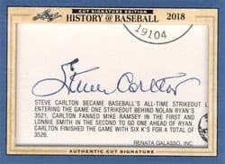 2018 Leaf Cut Signature History of Baseball Edition Base Set Steve Carlton #NNO card