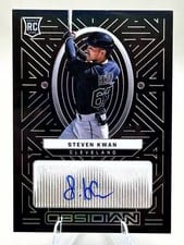 2022 Panini Chronicles Obsidian Autographs Steven Kwan #OA-KW card