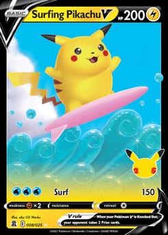 Celebrations Surfing Pikachu V #8 card