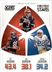 2022 Score Fantasy Stars Tee Higgins / Joe Burrow / Justin Jackson #FS16 card