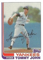 1982 Topps Base Set Tommy John #75 card
