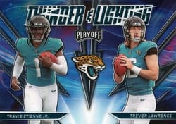 2021 Panini Playoff Thunder & Lightning Travis Etienne Jr. / Trevor Lawrence #TL-17 card