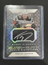 2021-22 Upper Deck Black Diamond Silver on Black Rookie Signatures Trevor Zegras #SB-TZ card