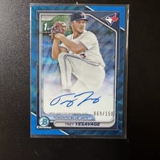 2024 Bowman Draft Chrome Prospect Autograph Trey Yesavage Blue Wave Refractor #CPA-TY card