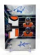 Troy Franklin / Audric Estime 2024 Panini Spectra Dual Patch Autographs (Hyper) card